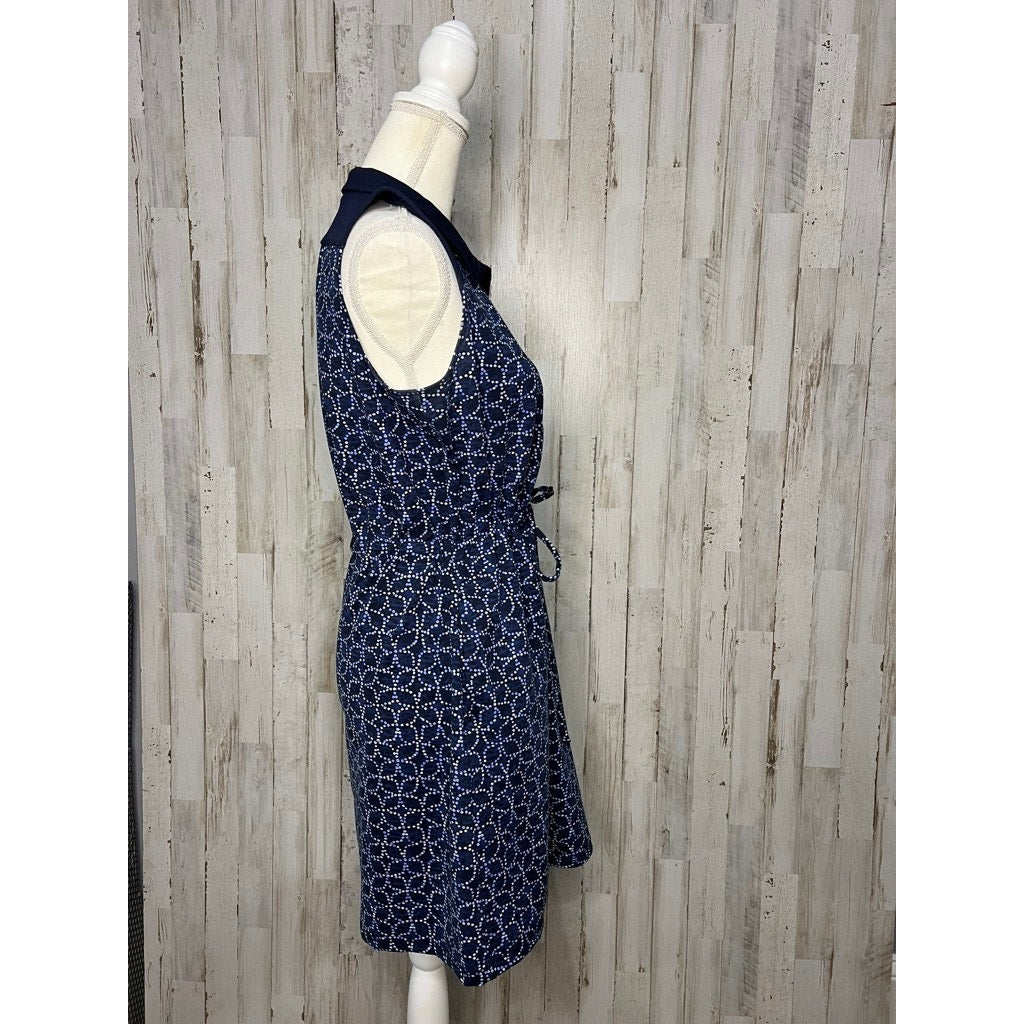 Talbots Petites Sleeveless Geometric Blue Knee-Length Dress Size Medium