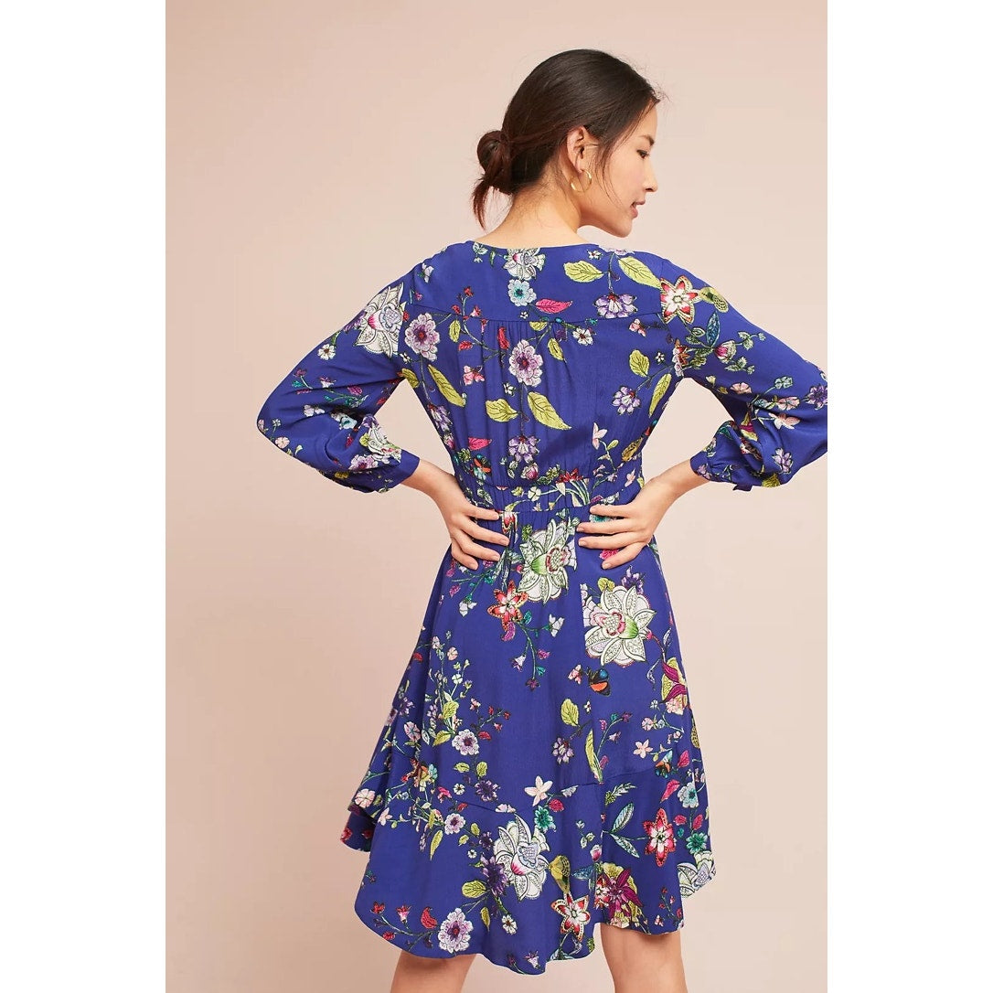 Maeve by Anthropologie Women's XS Blue Floral Long Sleeve Knee Length Dress