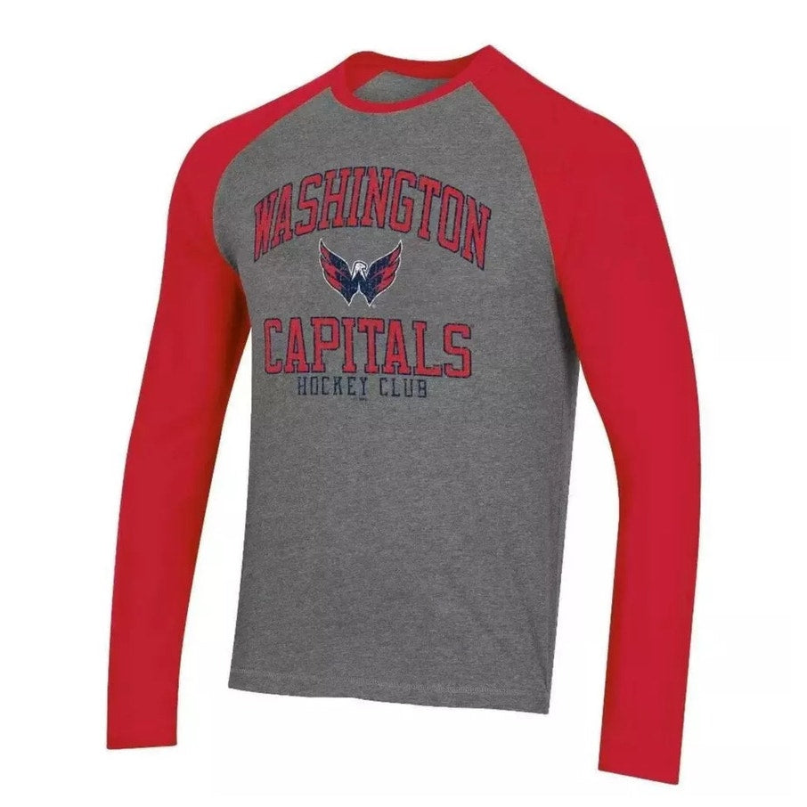 NWT Washington Capitals Adult XL Heathered Gray/Red Long Sleeve Raglan T-Shirt