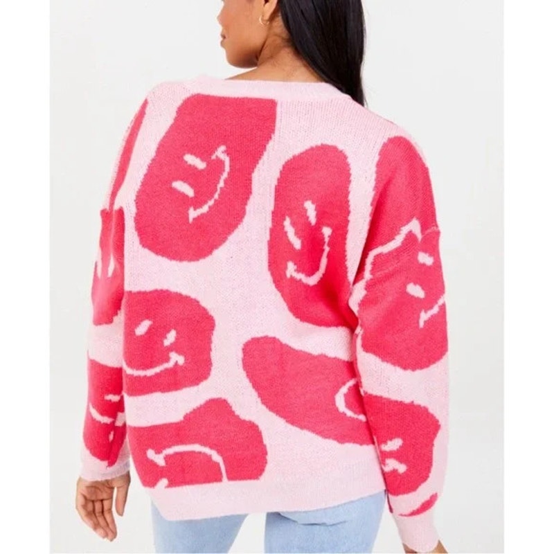 Altar'd State Women's XS Casual Pink Smiley Face Pullover Sweater