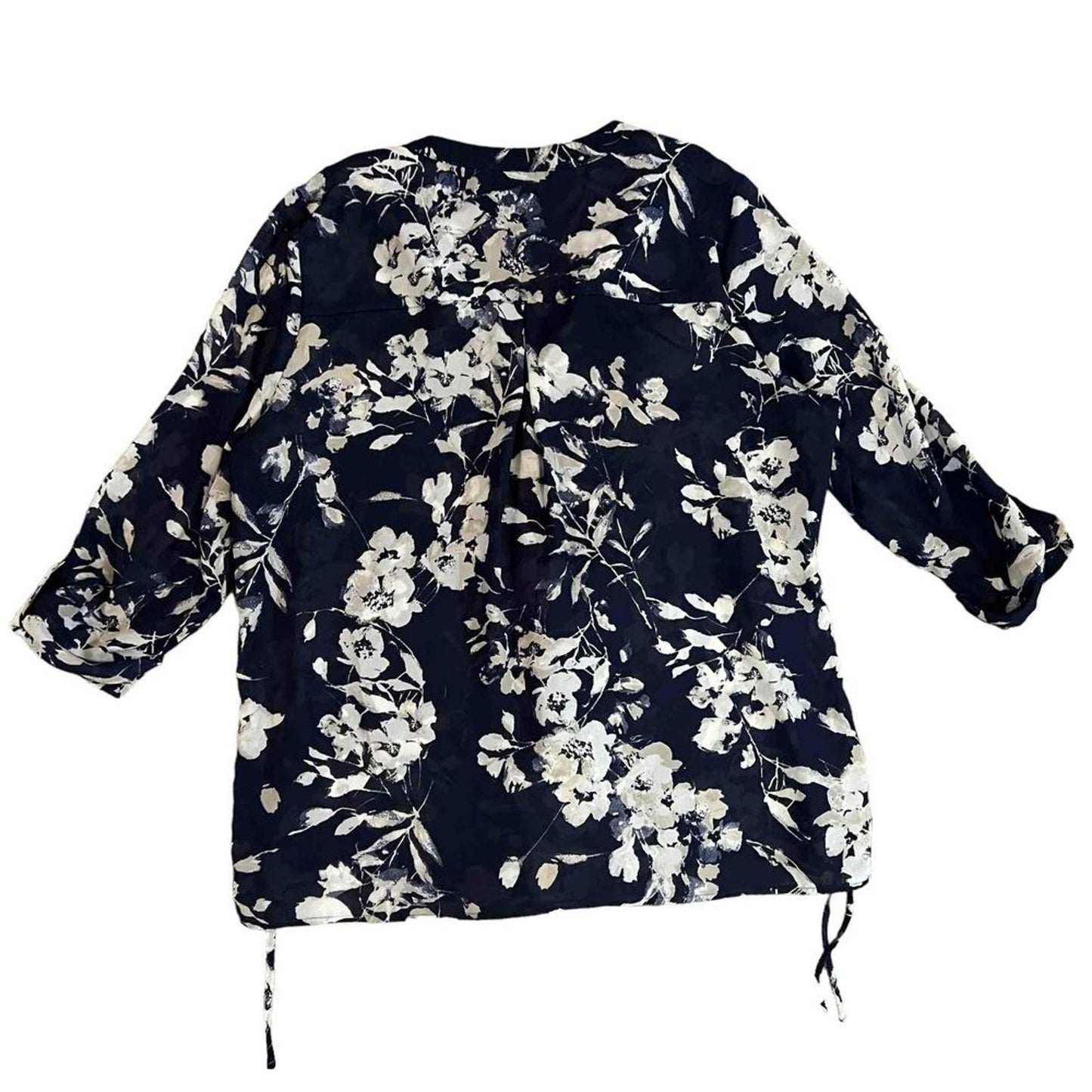 New Directions Women's XL Navy Floral Print Long Sleeve Blouse