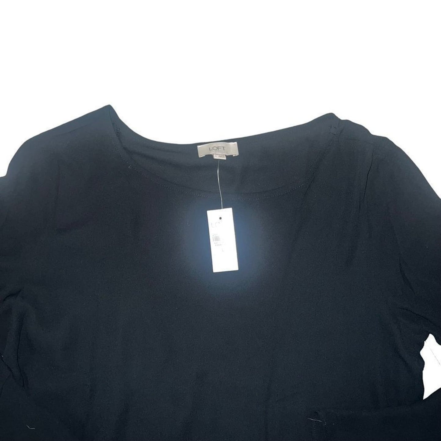 NWT Loft Women's Long Sleeve Crew/Scoop Neck Black Loose Sheer Blouse Size Large