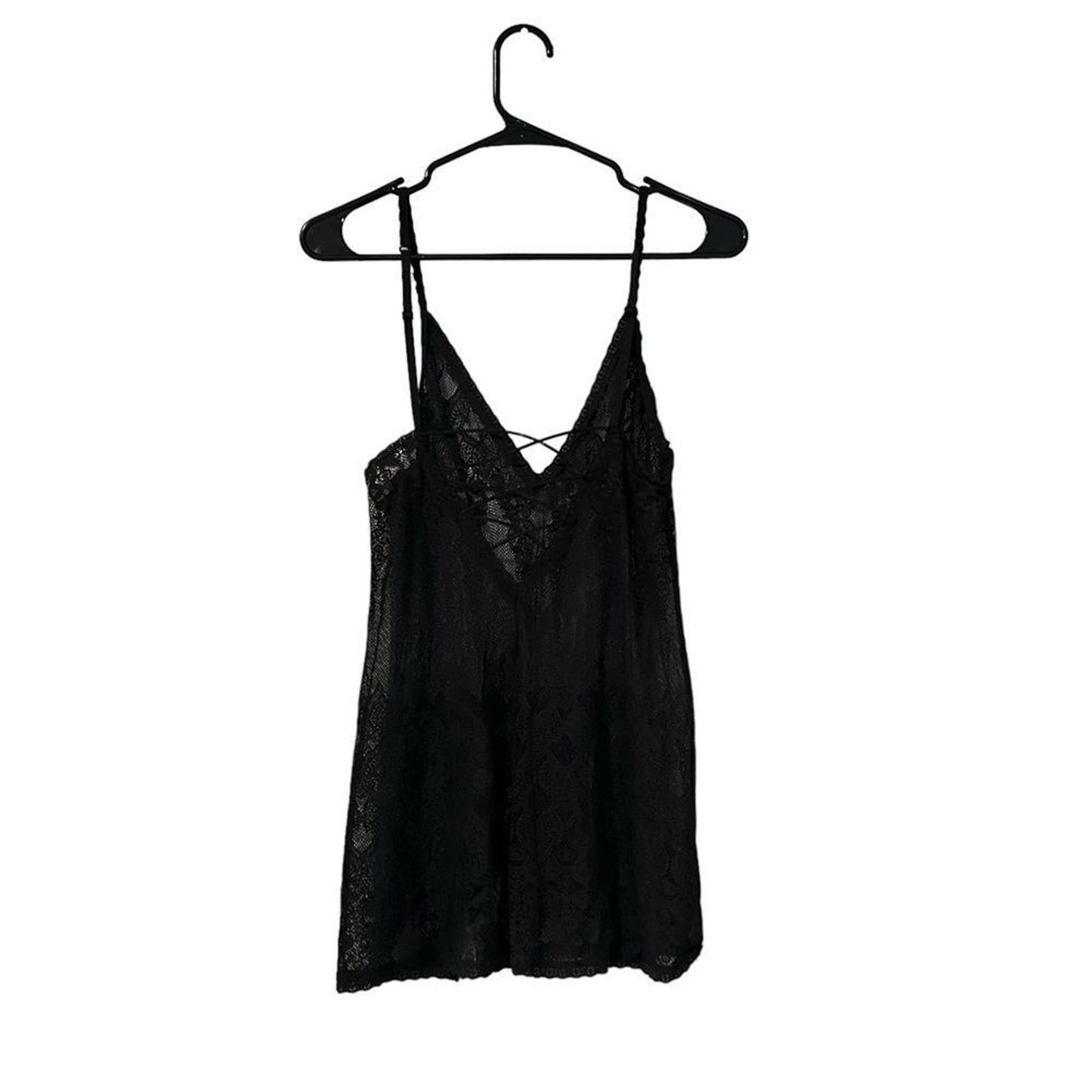 Victoria Secret Black Laced Slip Dress / Chemise Top Size Medium