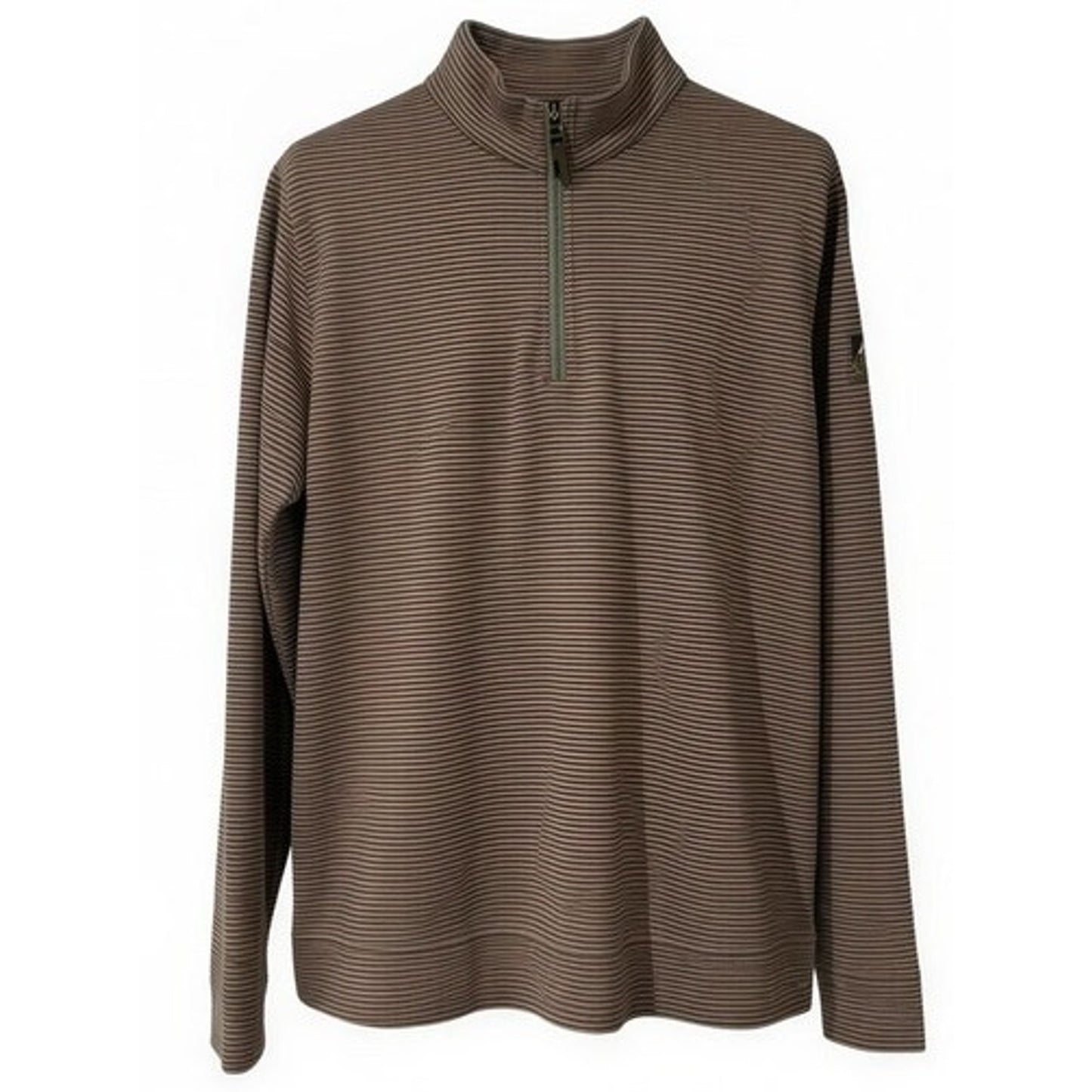 Horn Legend Sweater Mens Medium Brown Tan Striped 1/4 Zip Mock Neck Pullover