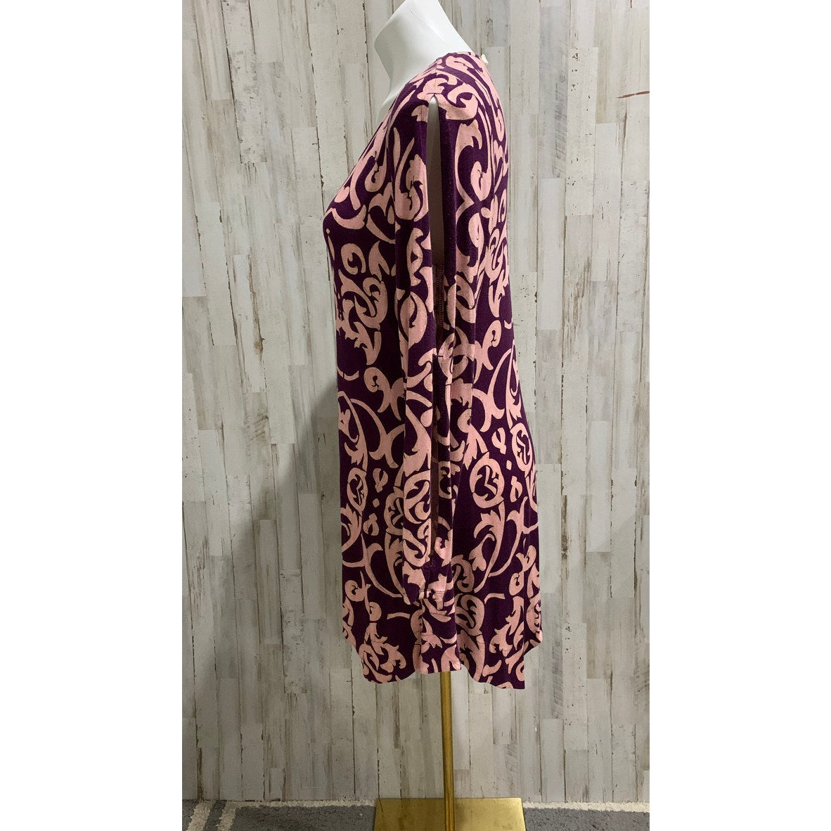 Soma Tunic Dress Womens Medium Plum Purple Geo Print Split Sleeve