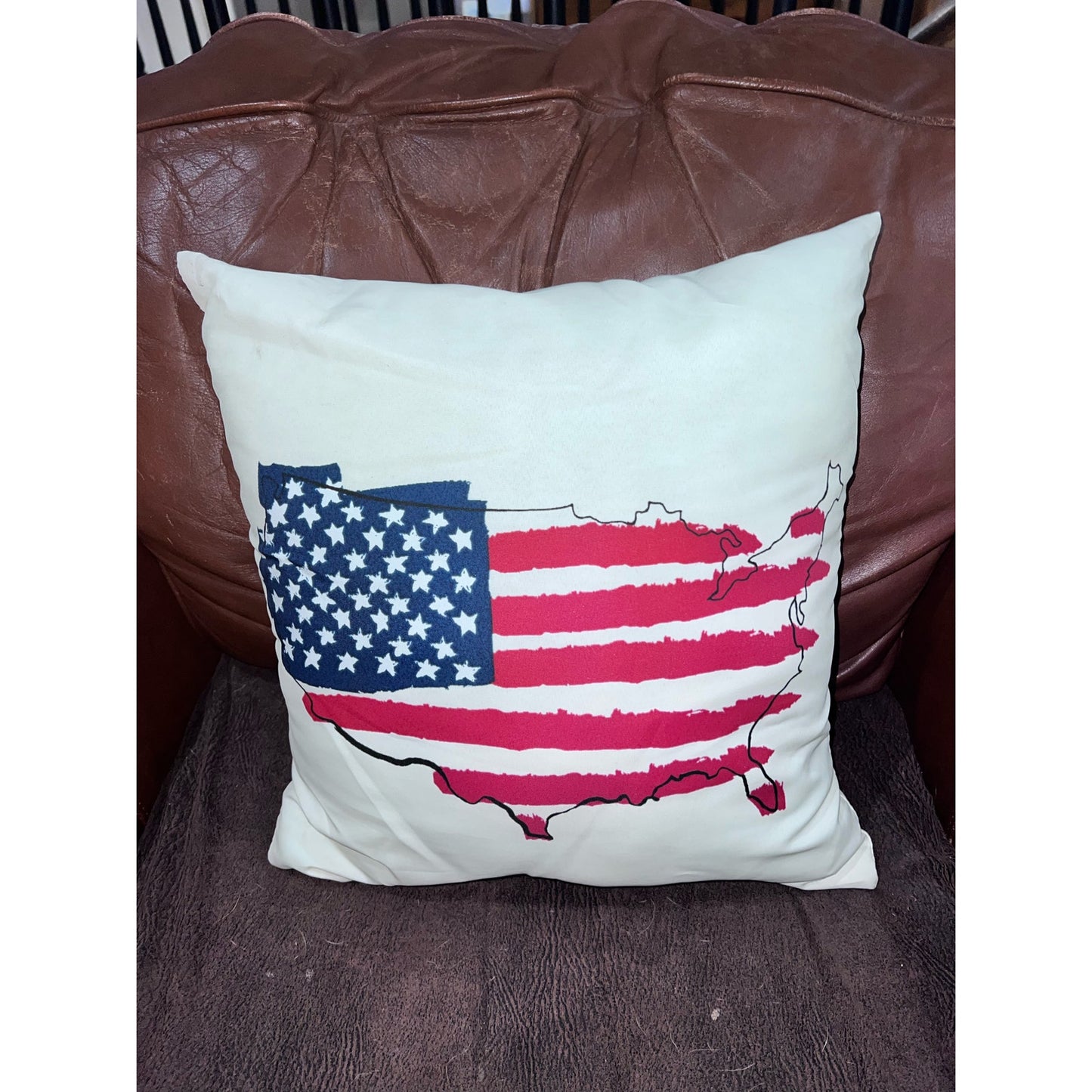 Patriotic USA Map Throw Pillow Cover Multicolor