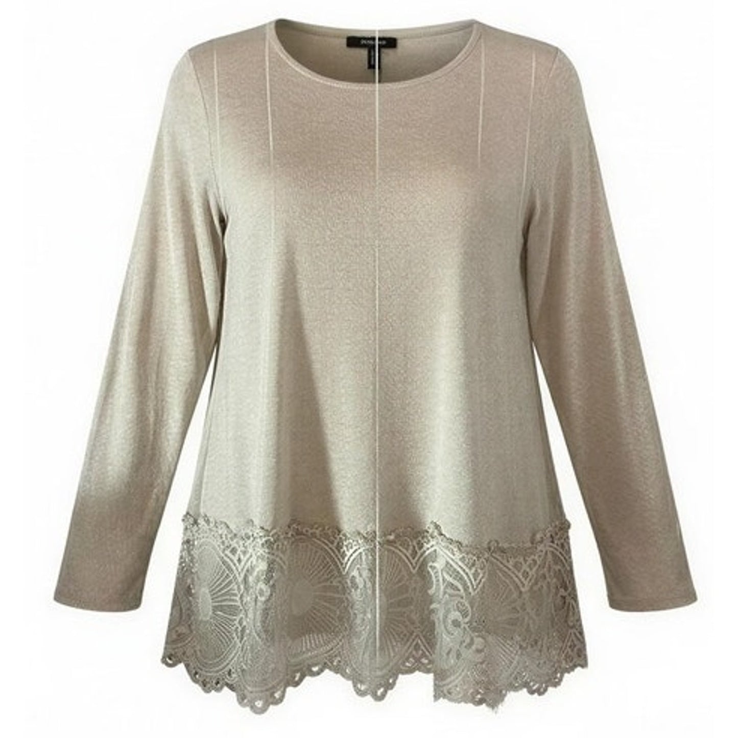 ALYA Blouse Womens Size Small Beige Long Sleeve Scoop Neck Lace Hem Crochet
