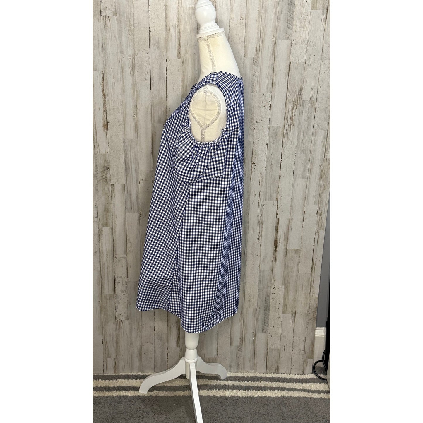 Espresso Women's Blue Gingham Cold Shoulder Knee Length Dress Size Large