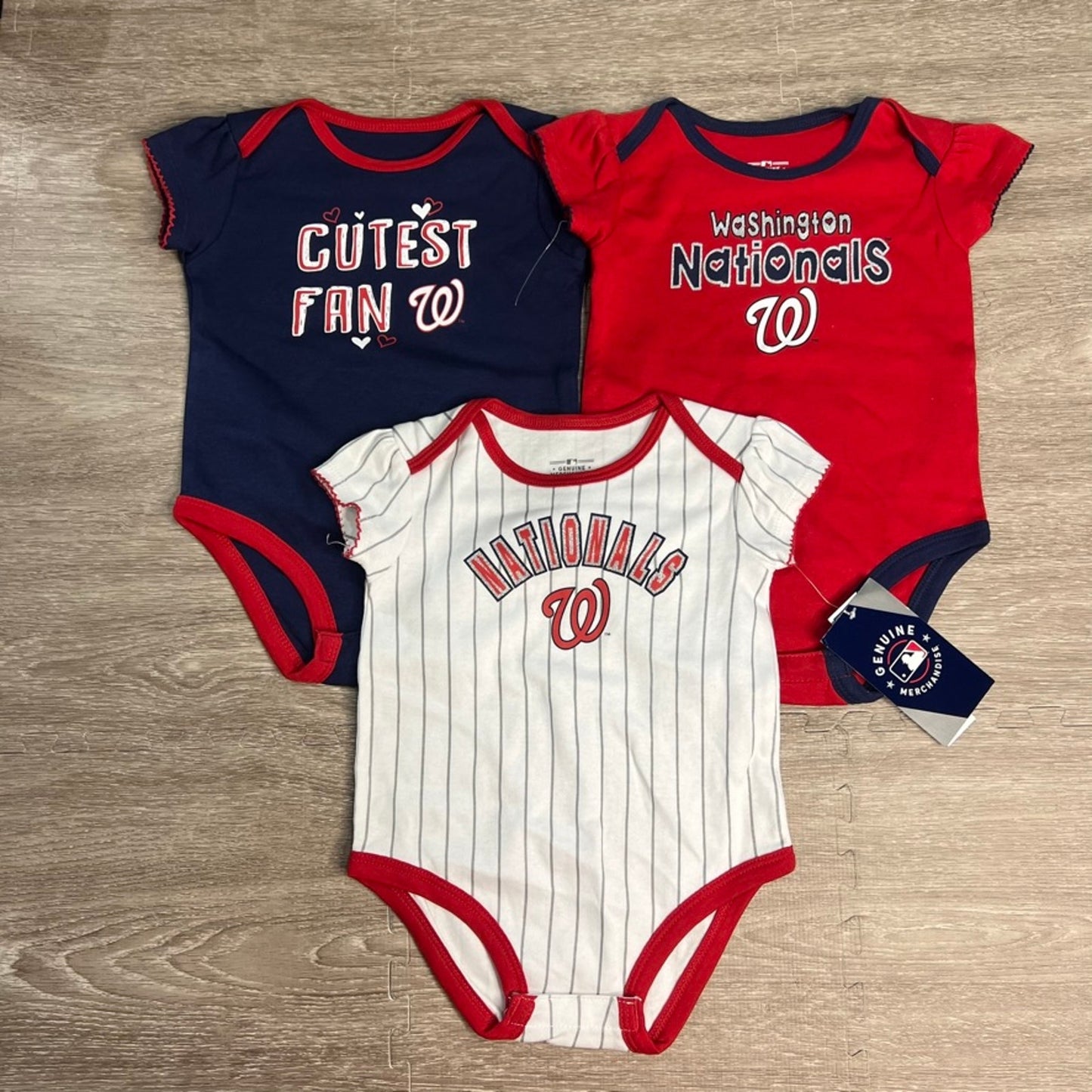 NWT Washington Nationals MLB Infant Bodysuit 3-Pack Unisex Multicolor