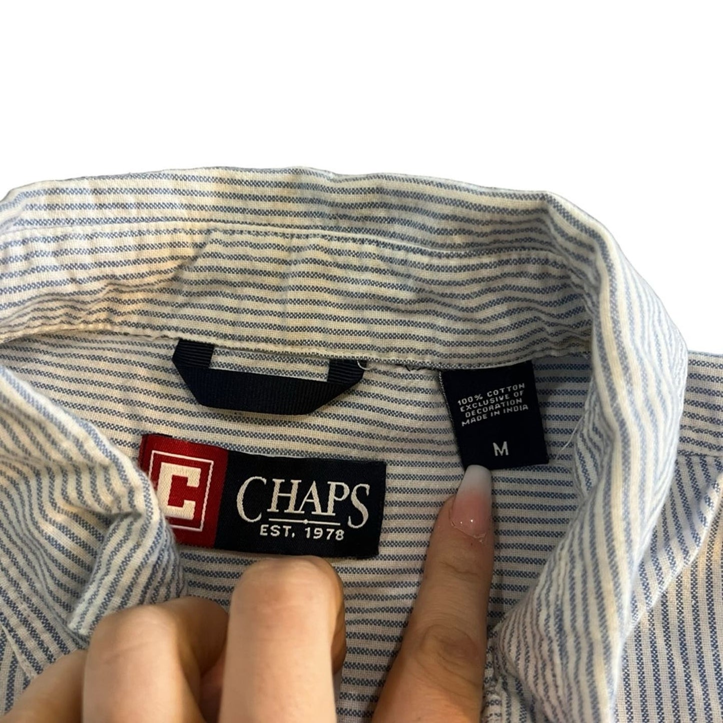 Chaps Men Blue & White Striped Button Down Size Medium