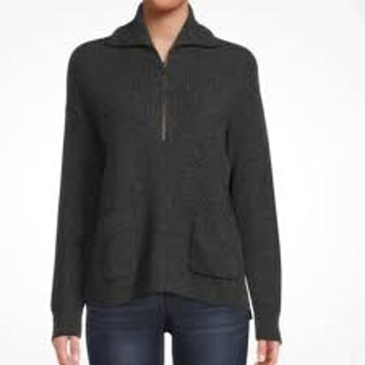 Madewell Women's XS Gray Ribbed Knit 1/4 Zip High Neck Sweater