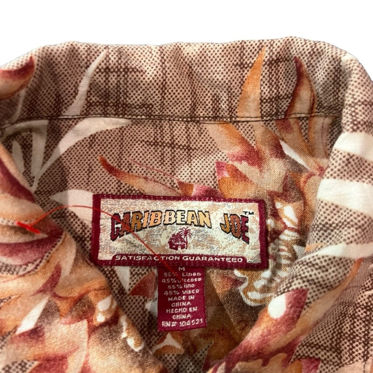 Caribbean Joe Hawaiian Shirt Mens Medium Brown Floral Short Sleeve Button-Up