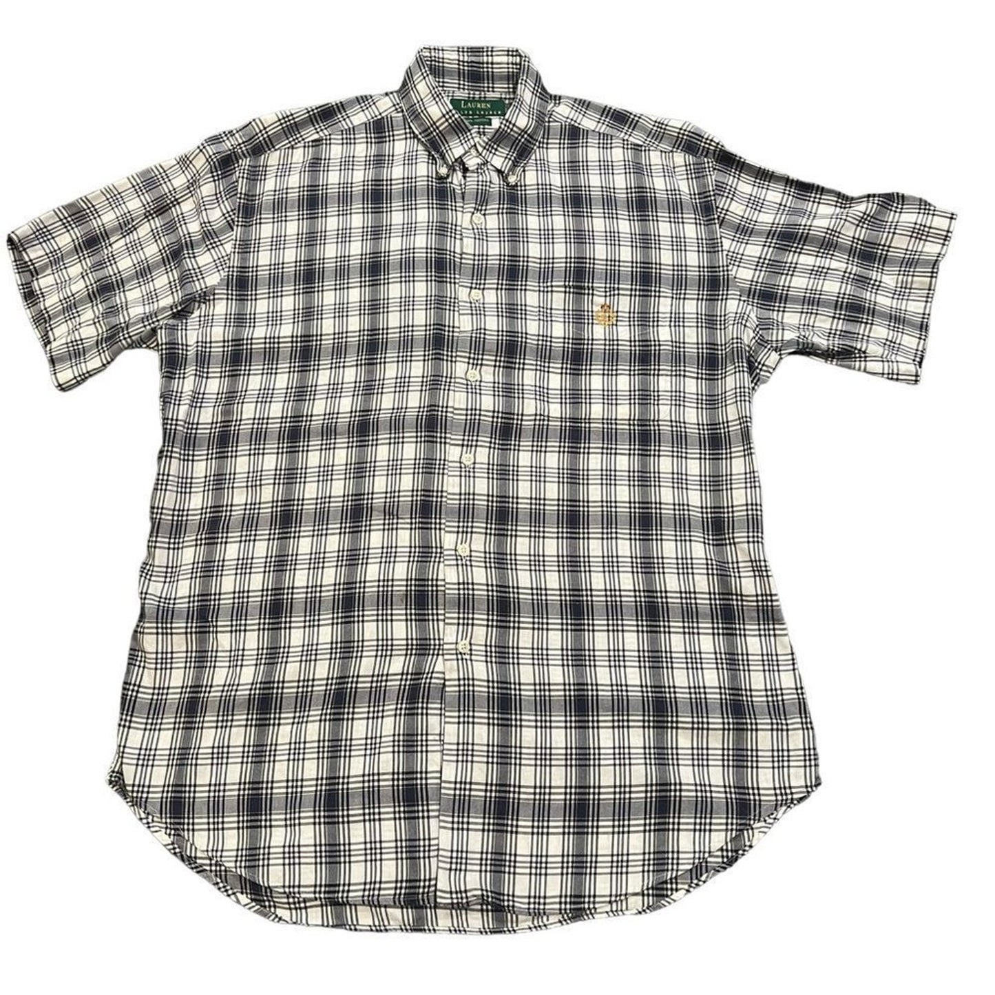 Lauren Ralph Lauren Shirt Mens Size Medium Black White Check Plaid Button Up