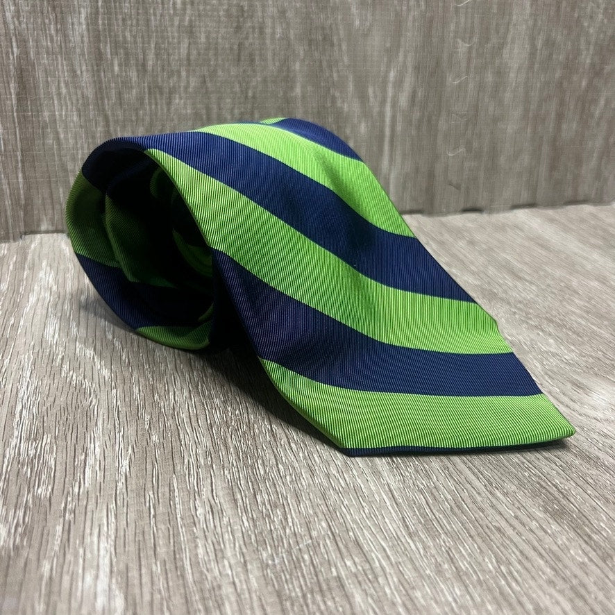 Brooks Brothers Men's Navy & Lime Green Striped Silk Tie