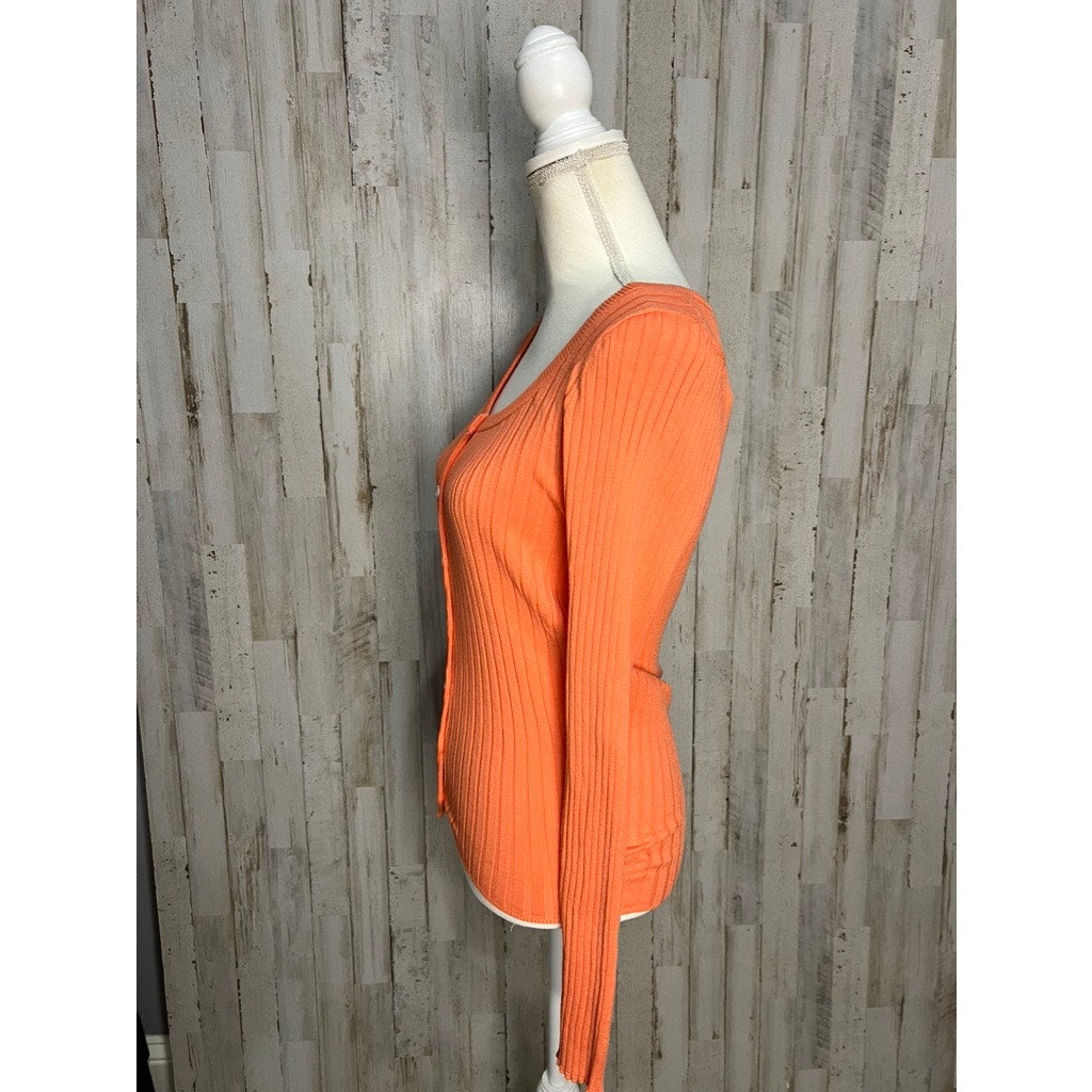 NWT Frnch Paris Women's Orange Cardigan Sweater Medium Long Sleeve Casual