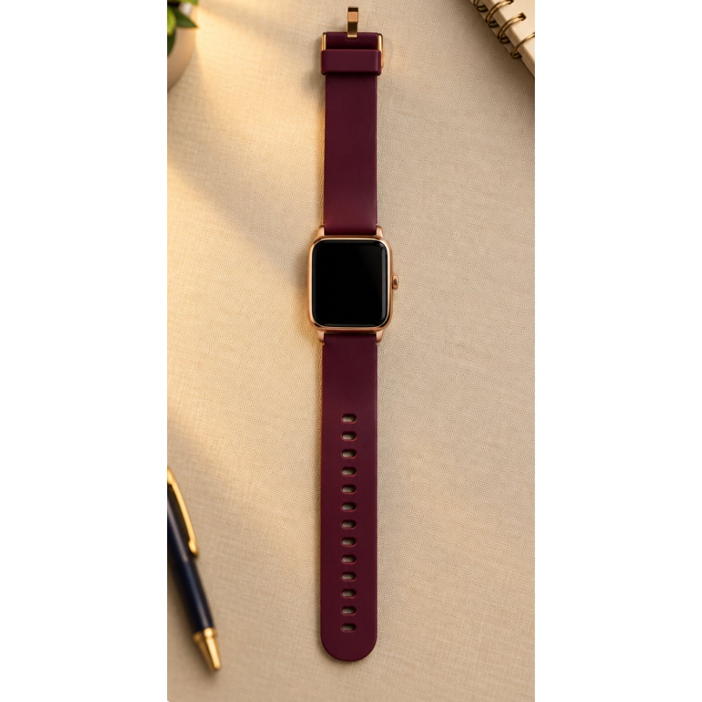 Smart Watch WillFUI SW021 Rose Gold Square Case Burgundy Silicone Band Fitness Tracker NOT TESTED