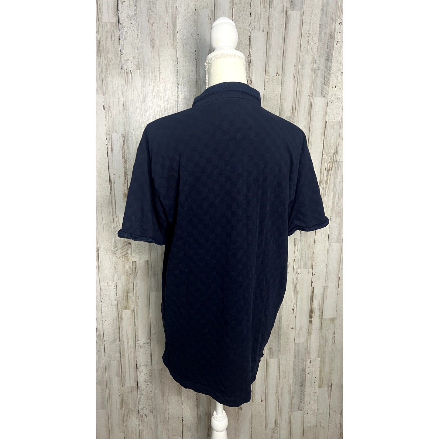 Denim & Flower Men's Size Large Casual Navy Textured Polo Shirt