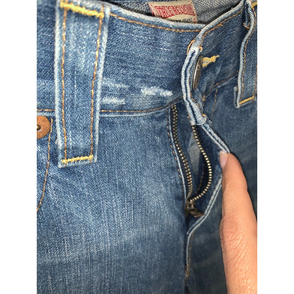 True Religion Men's Blue Straight Jeans Size 34 Distressed Flap Pockets