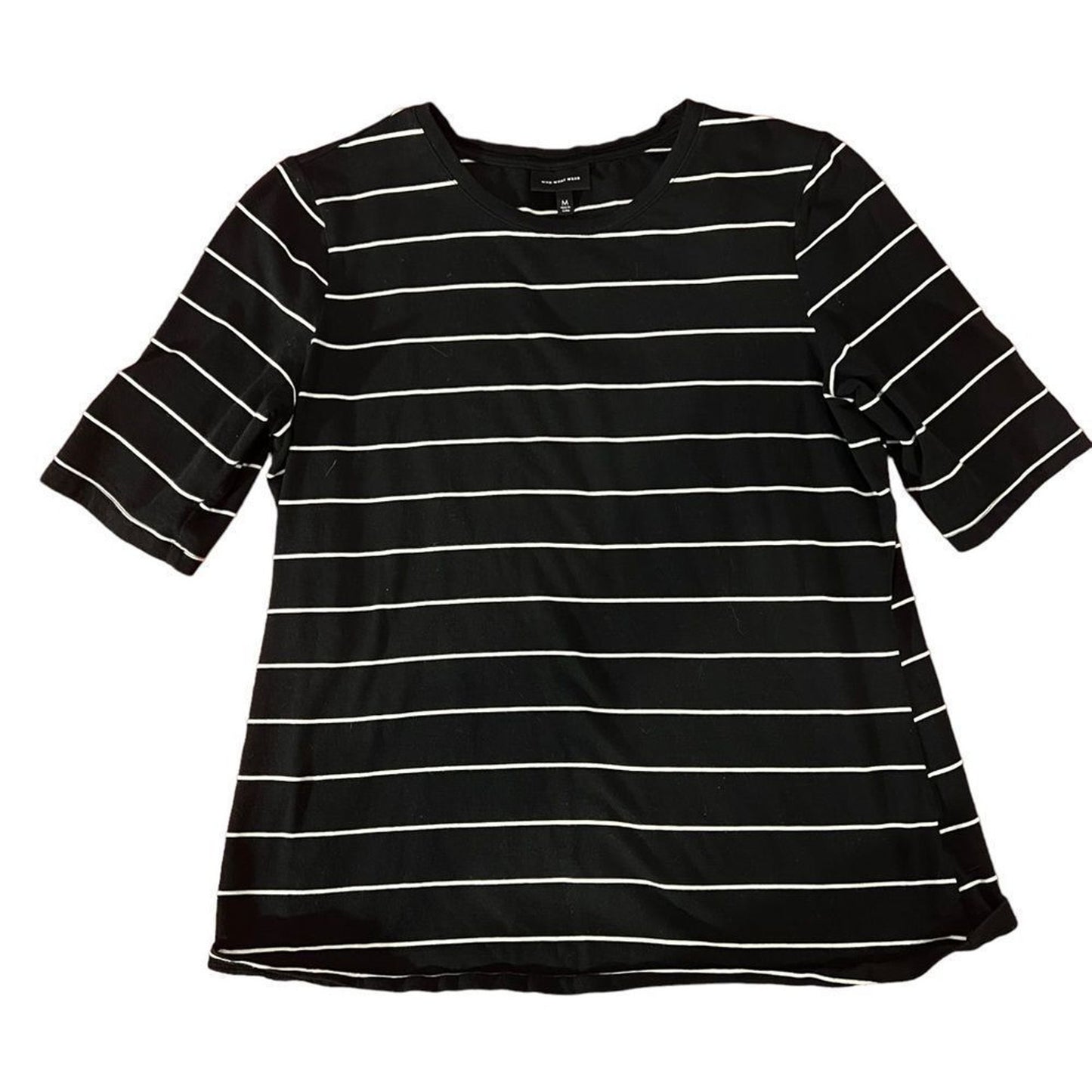 Who What Wear Top Women's Medium Black & White Striped Boat Neck 3/4 Sleeve