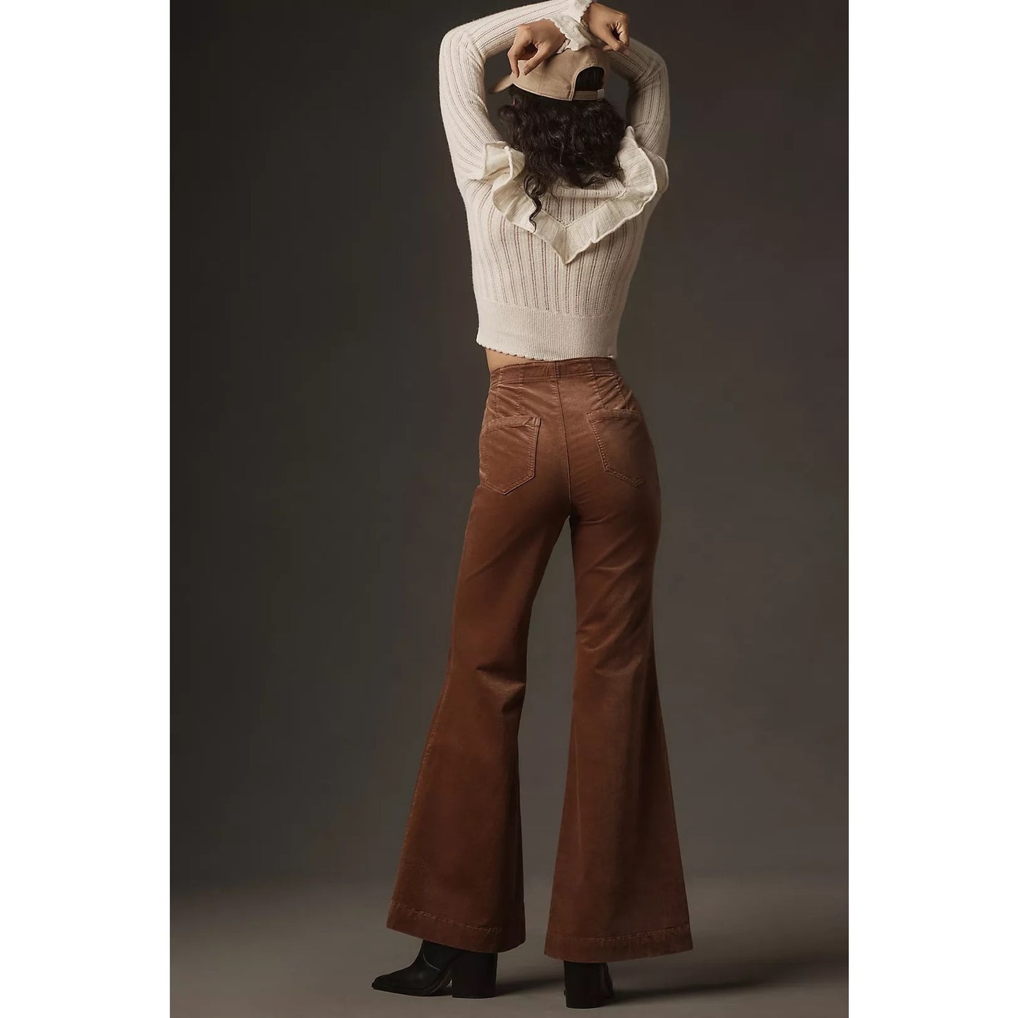 NWT Pilcro Brown Velvet Pull-On Mid-Rise Retro Flare Jeans Pants Women's Size 27