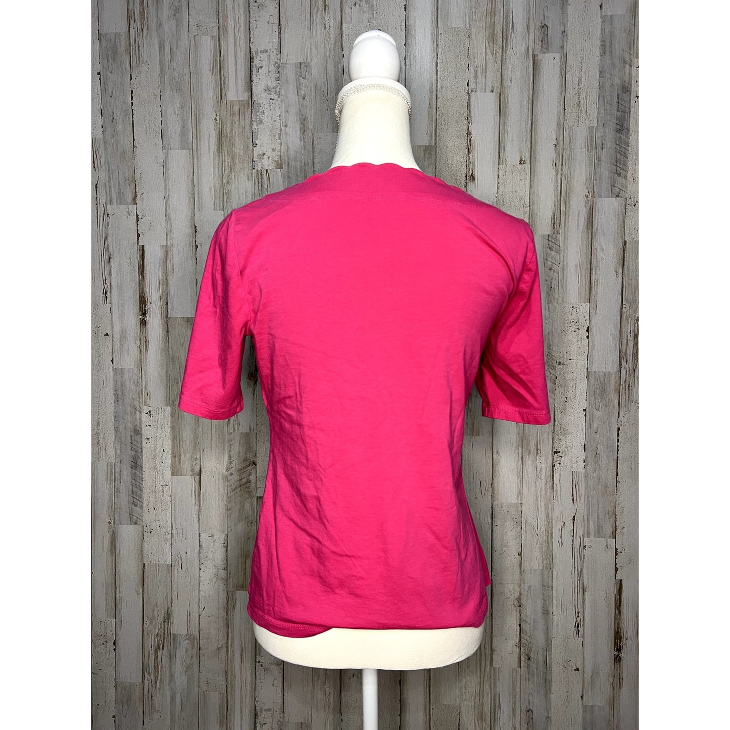 Talbots Petite Women's Pink Scallop-Edge 3/4 Sleeve Tee Size Small