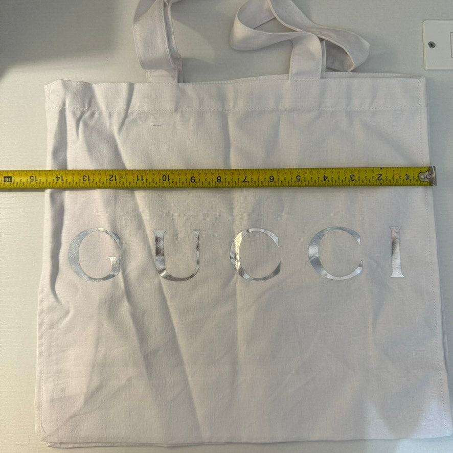 Gucci Tote Bag Womens Large White Logo Print Reusable Shopping Travel Bag