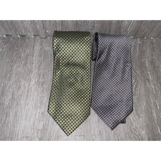 Roundtree and York Men's Silk Geometric Ties Set of 2 Classic Length