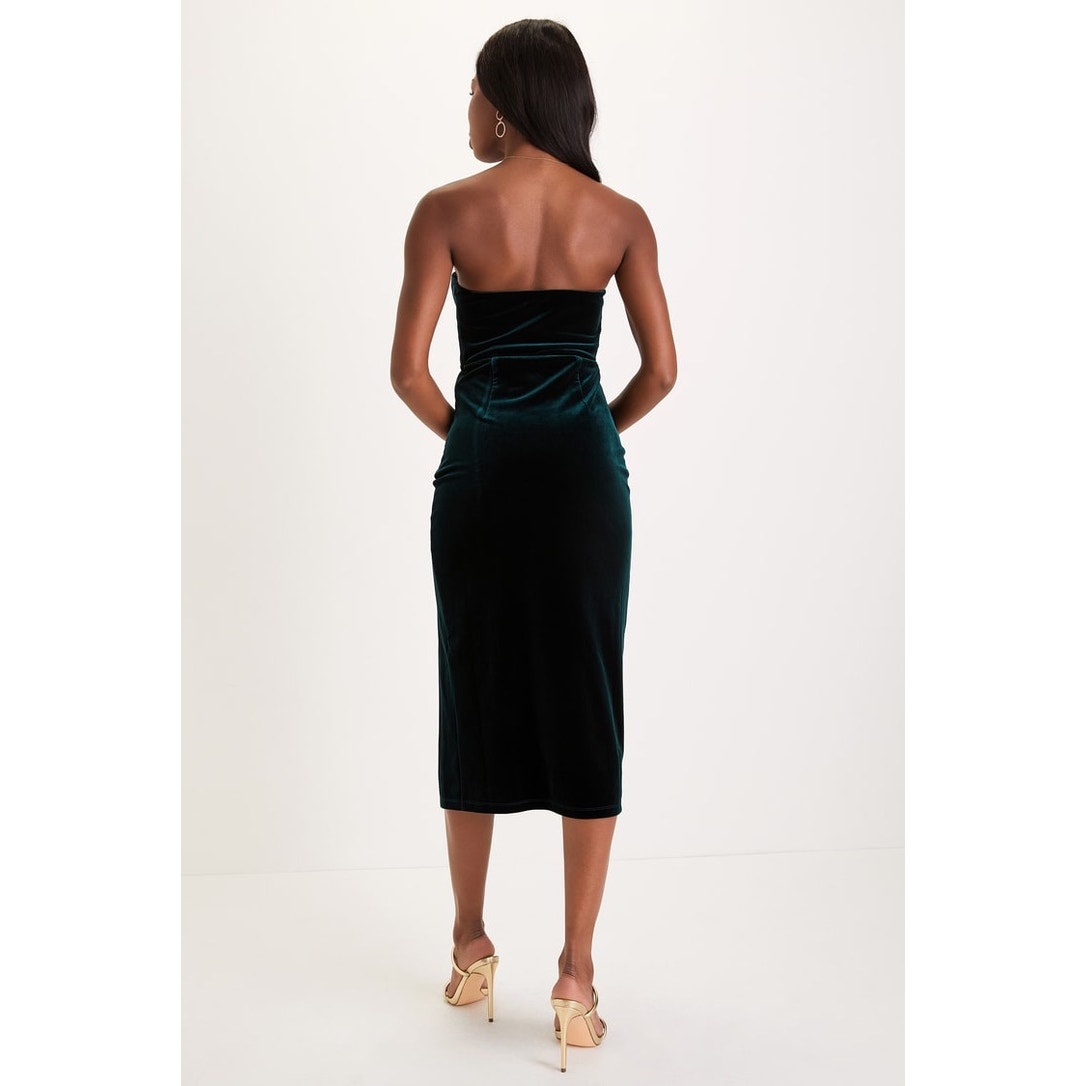 NWT Lulus Women's Small Green Velvet Strapless Bustier Midi Dress Formal