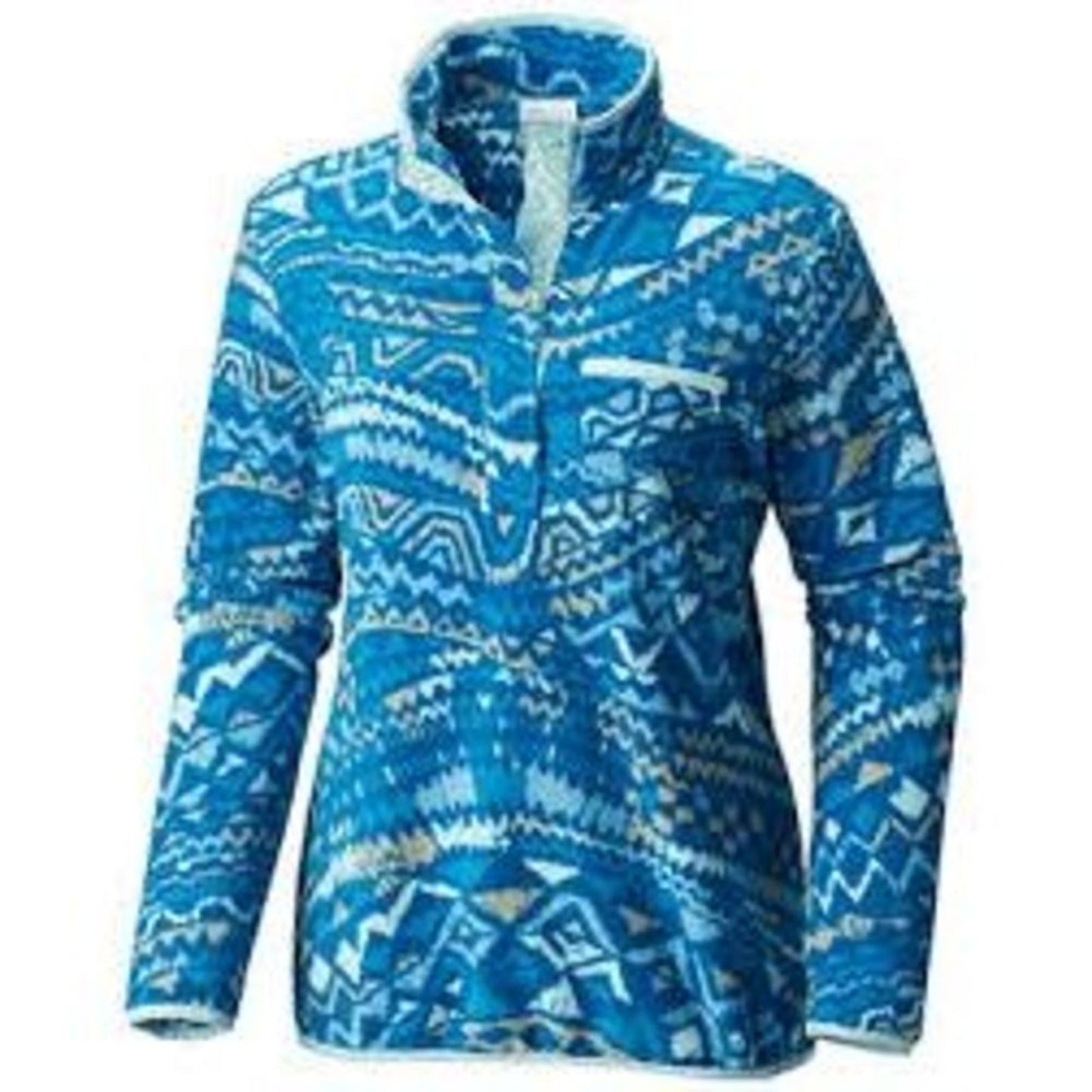 Columbia Womens Jacket Size Small Blue Aztec Tribal Fleece Pullover Half Snap