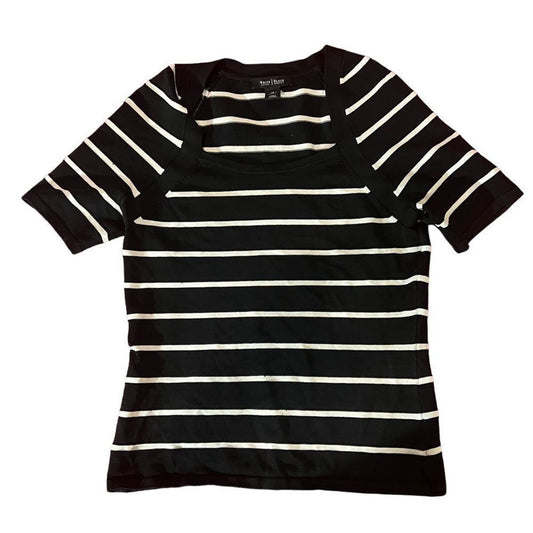 White House Black Market Black & White Striped Short Sleeve Top Size Medium