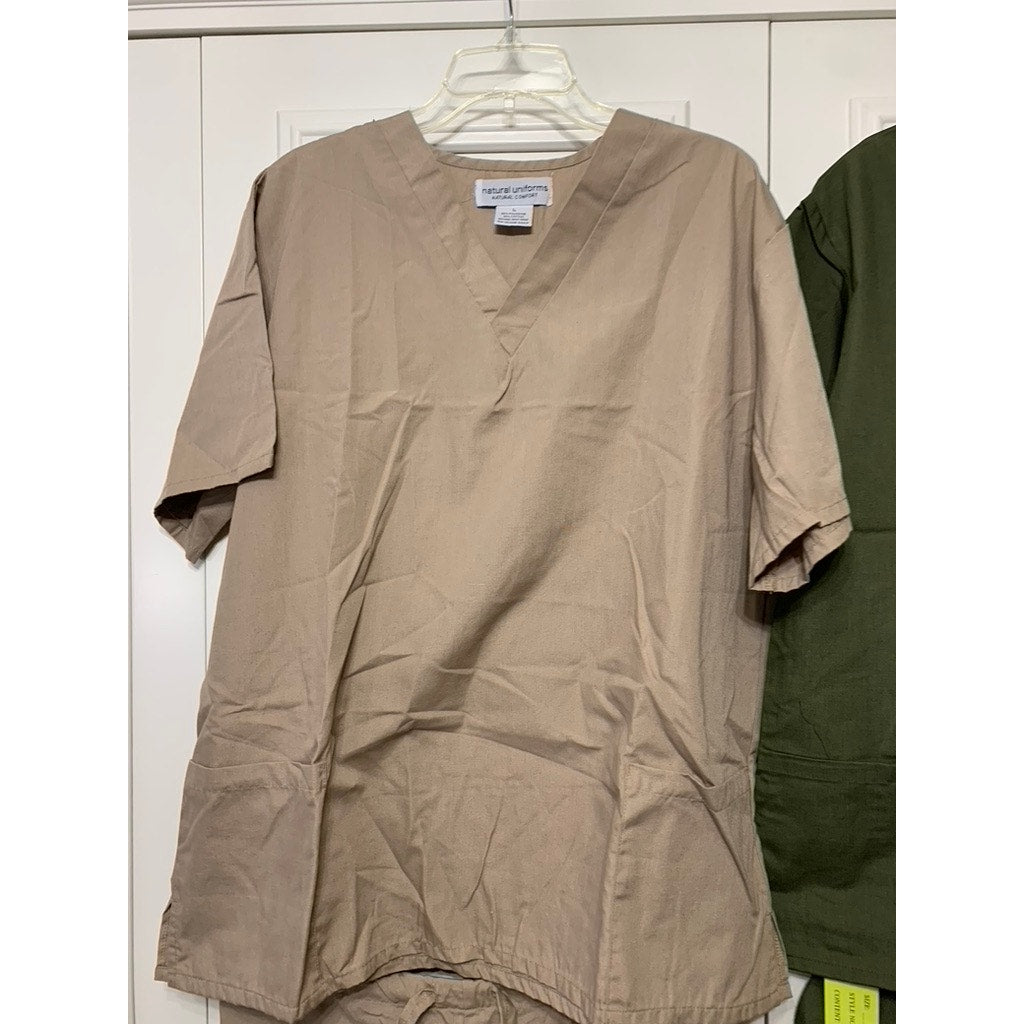 Natural Workwear Unisex Scrub Set 4 Pc Beige & Green Size Large