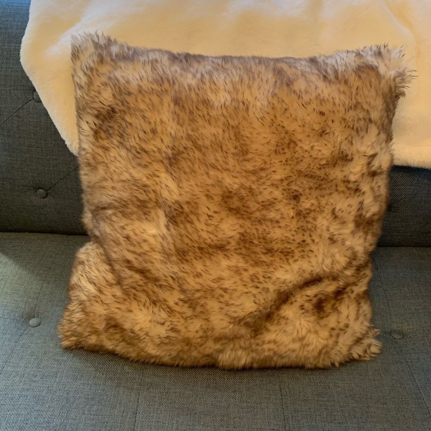 Farmhouse Rustic Faux Fur Square Throw Pillow