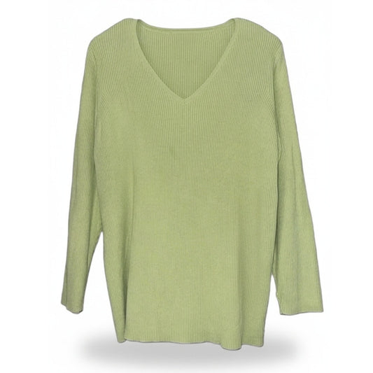 Lane Bryant Sweater Womens 18/20 Green Ribbed V-Neck Pullover Long Sleeve
