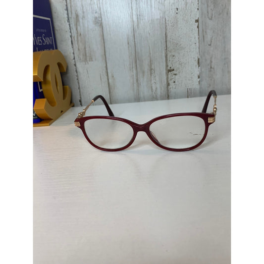 Jimmy Choo Prescription Eyeglasses Womens Burgundy Cat Eye Frames Gold Tone Pearl