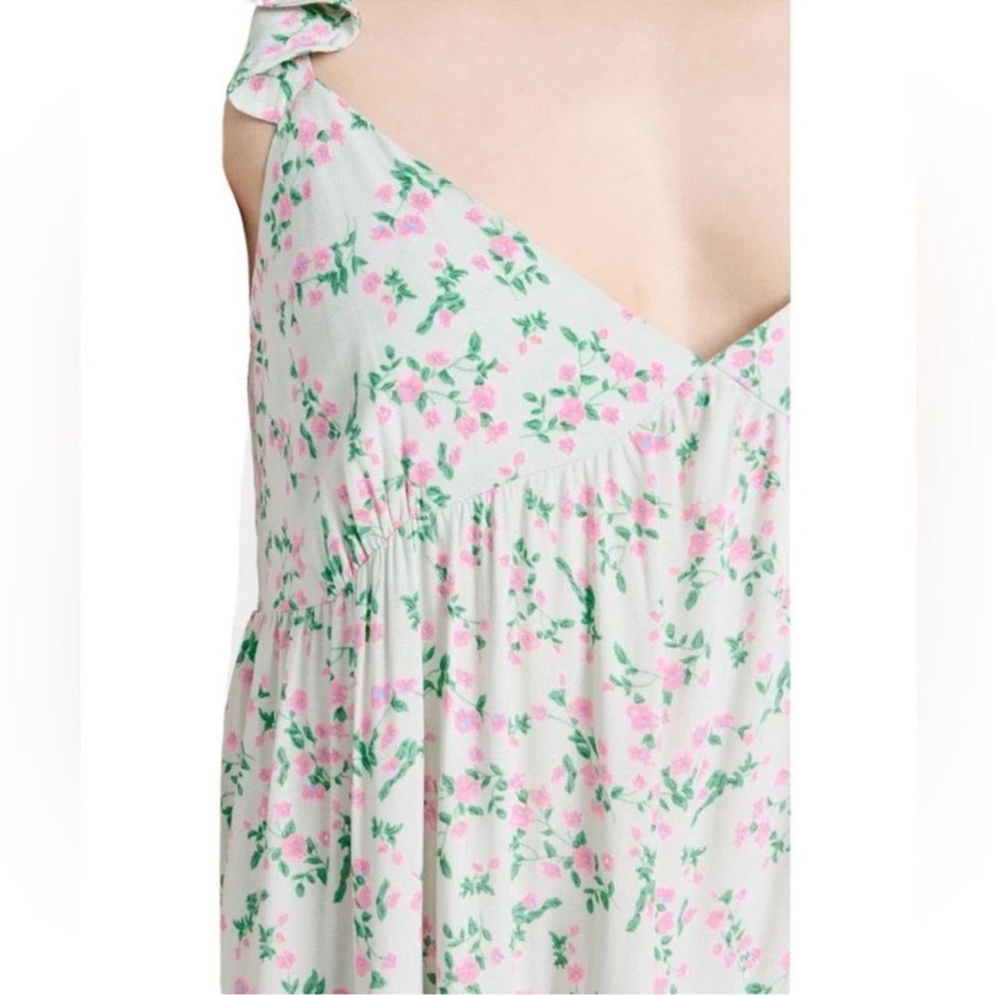 NWT Sokie Collective The Summer Flutter green pink floral midi Dress Size Small