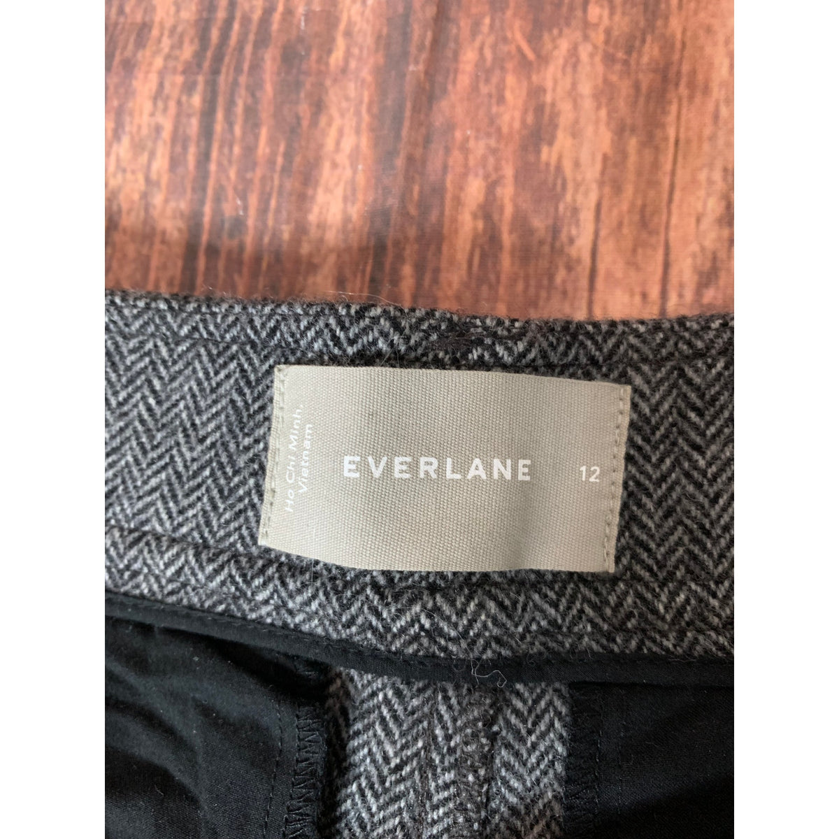 Everlane Pants Womens Size 12 Gray Herringbone High Rise Pleated Straight