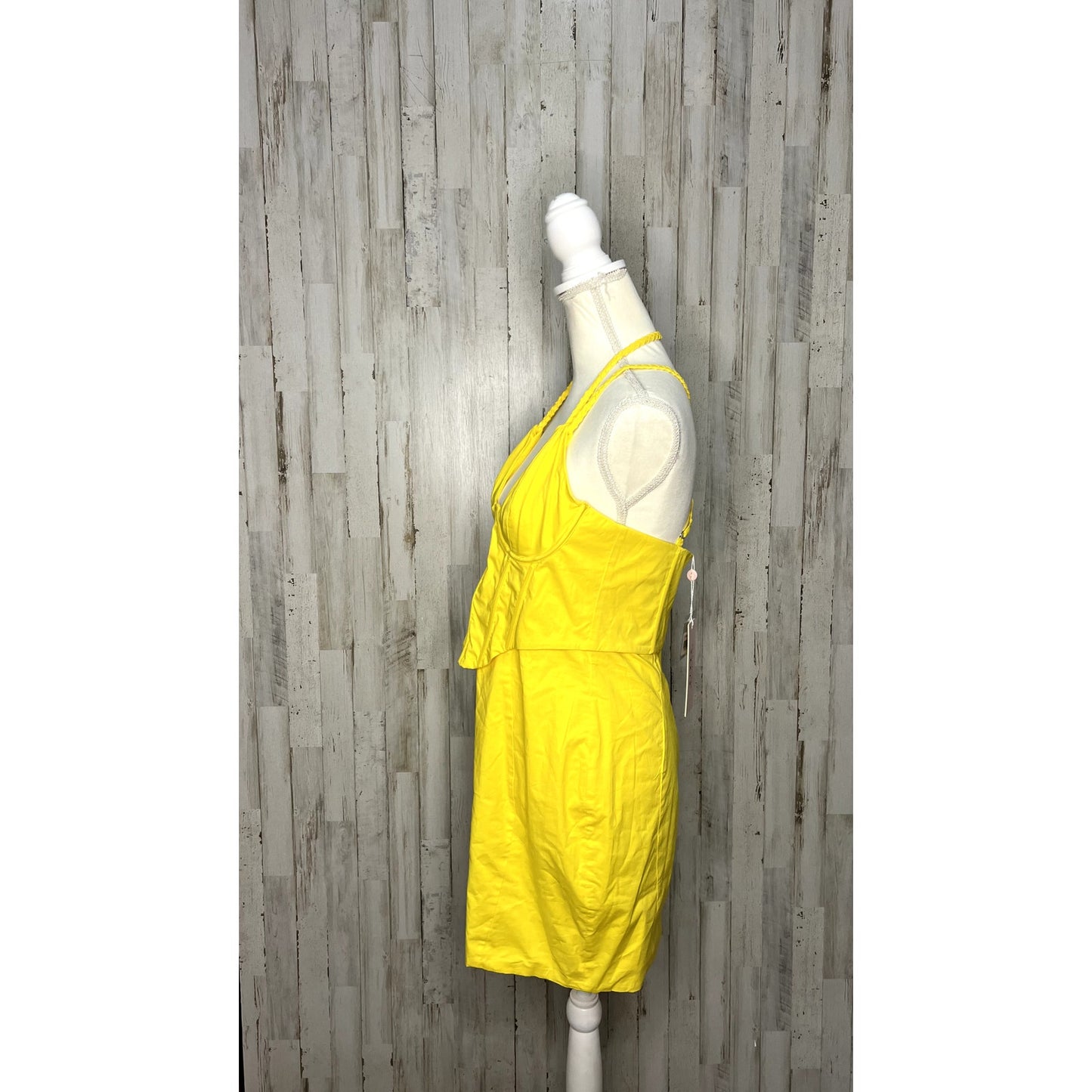 NWT Oh Polly Yellow Plunge Corset Mini Dress Size 12 Bodycon Party Clubwear