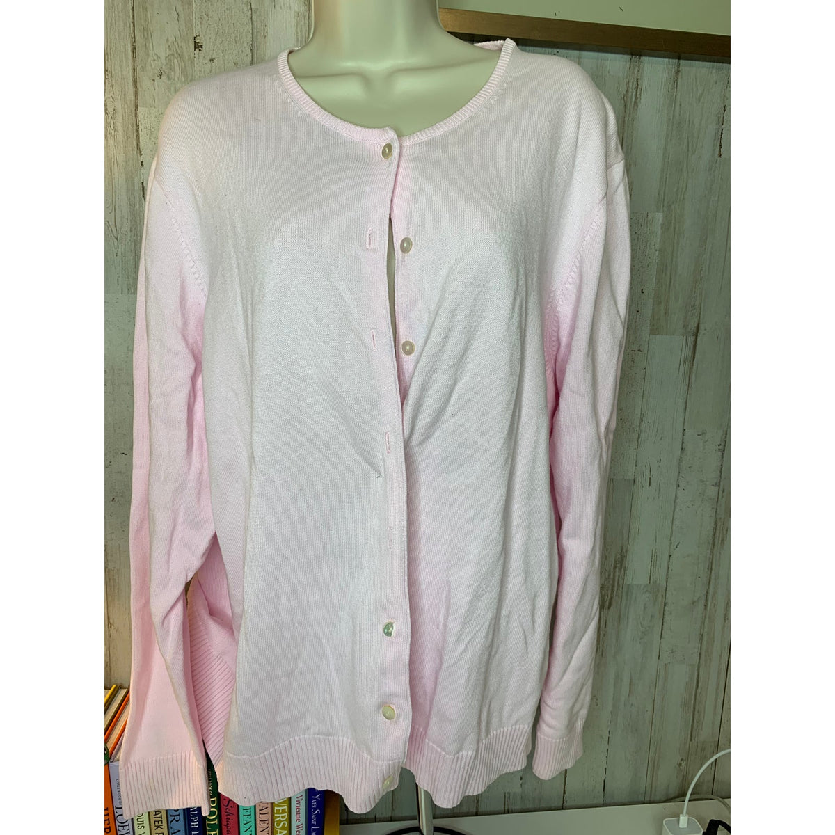 Lands' End Cardigan Sweater Womens 2XL Light Pink Button Front Knit