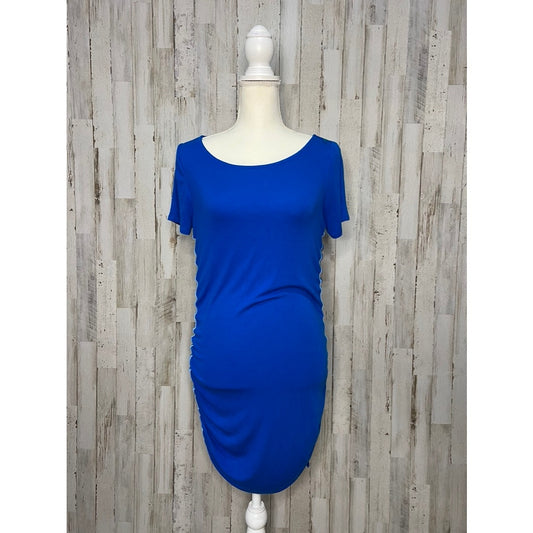 Ellie Tahari Women's XS Blue Size Ruched Knee Length Short Sleeve Dress Casual