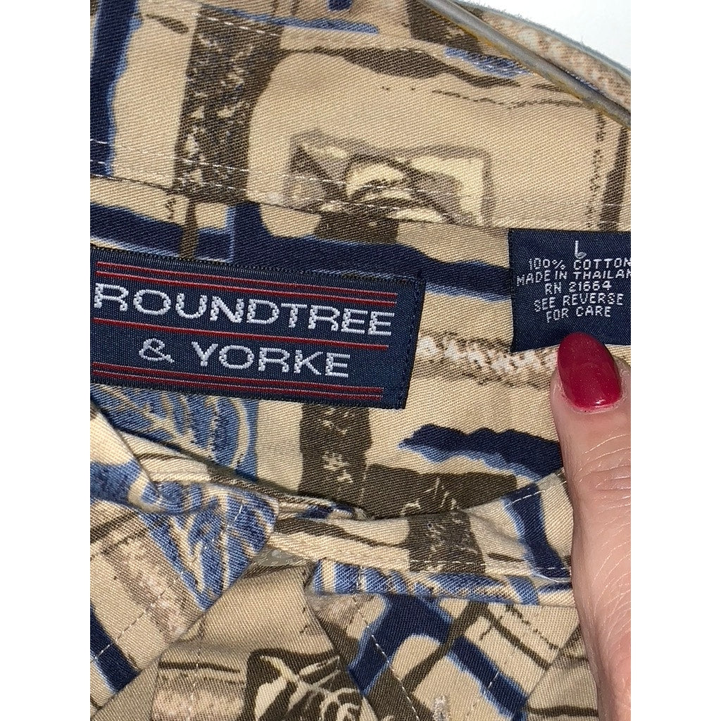Roundtree & Yorke Men's Large Geometric Short Sleeve Button-Down Shirt