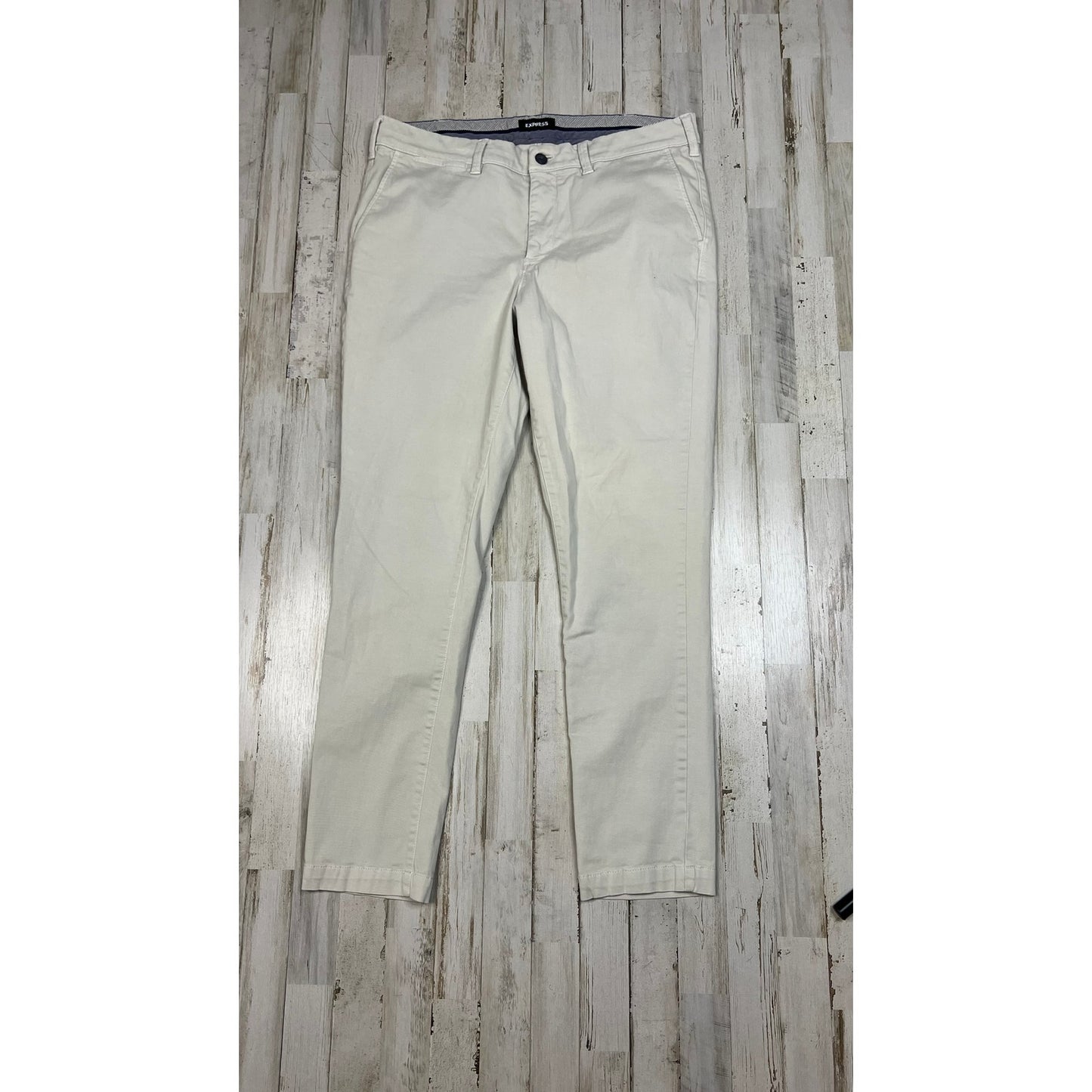 Express Men's Skinny Khaki Pants Beige Size 36x32 Flat Front Slim Fit