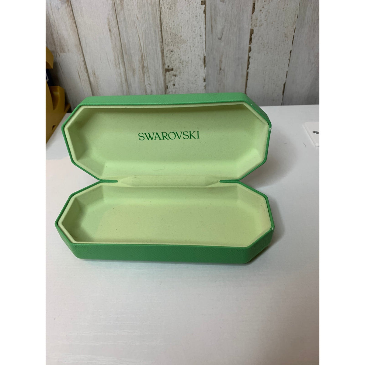 Swarovski Clamshell Eyeglasses Sunglasses Case Green Hinged Logo Interior