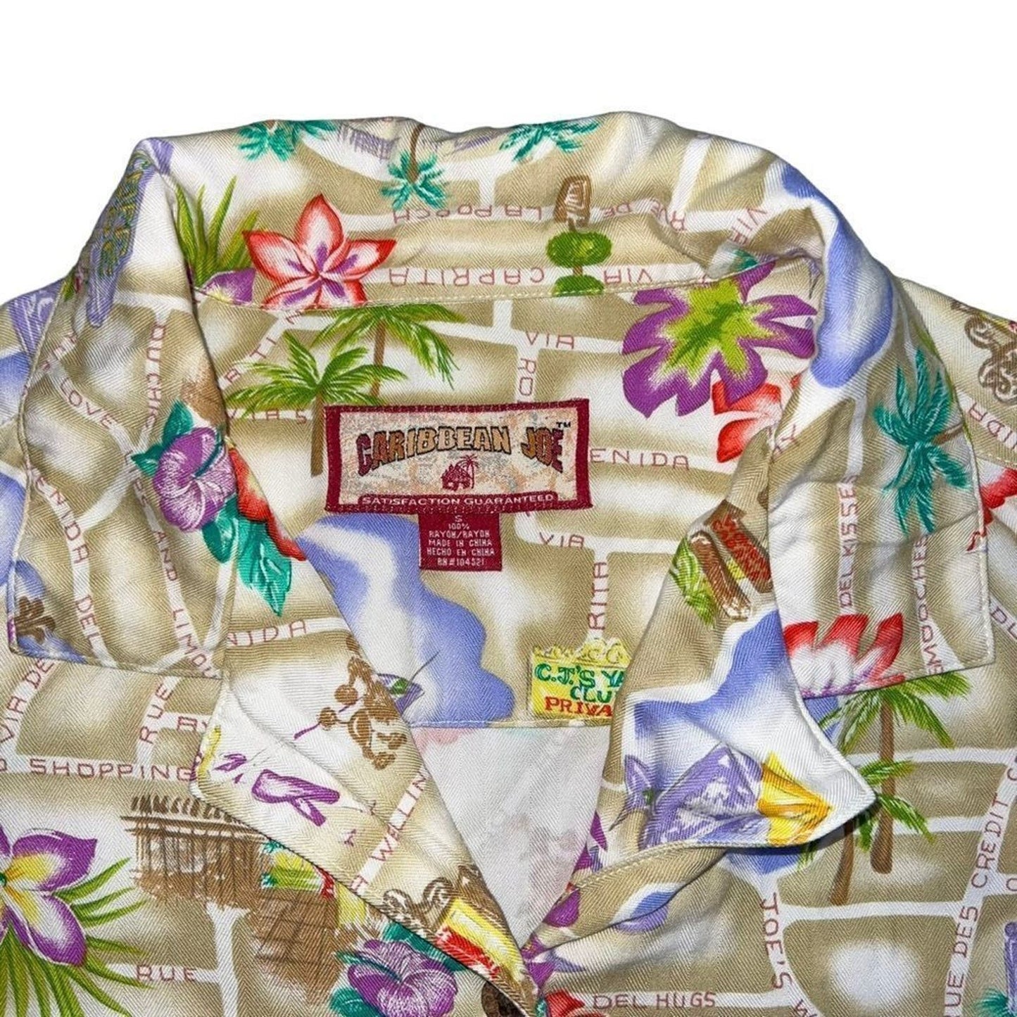 CARIBBEAN JOE button front shirt short sleeve map print Size Small