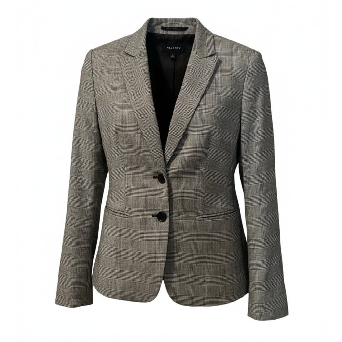 Talbots Blazer Jacket Womens Size 10 Black & Grey Glen Plaid 2-Button