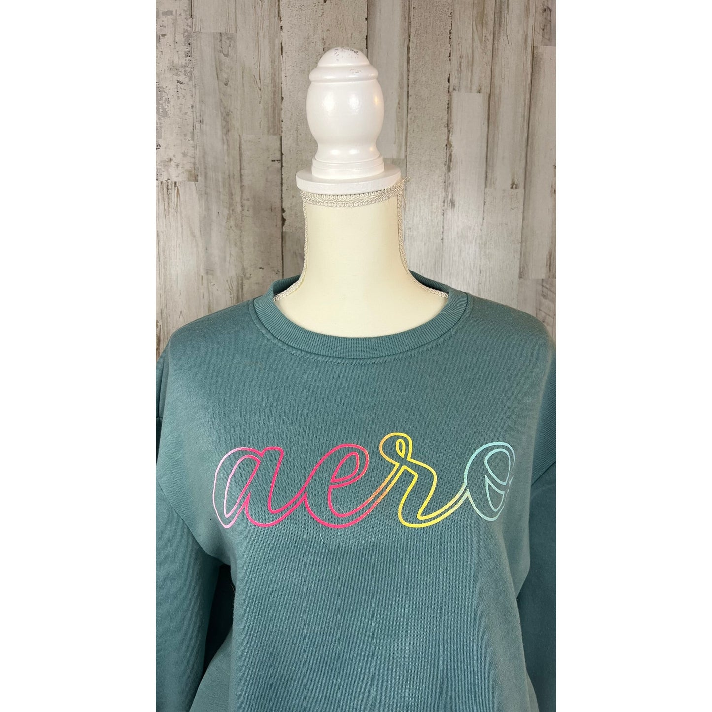 Aeropostale Sport Women's XL Teal Pullover Crewneck Tie Front Sweatshirt