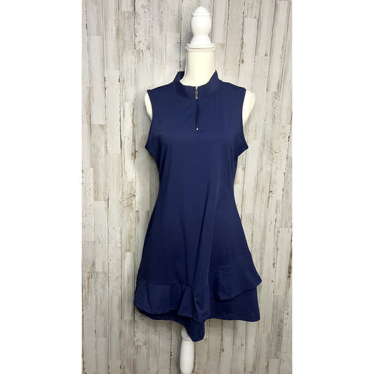 Women's Size Large Sleeveless Blue Ruffle Hem Knee Length Athletic Dress