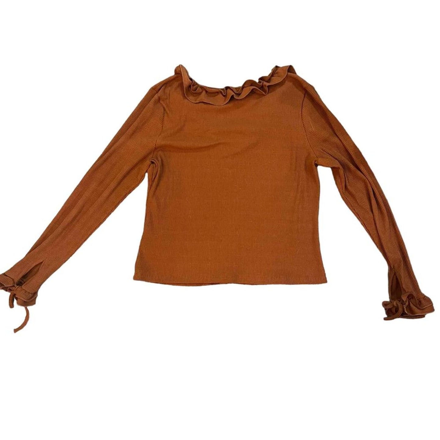 Maeve by Anthropologie Cropped Ruffle V-Neck Cedar Long Sleeve Top Women's XL