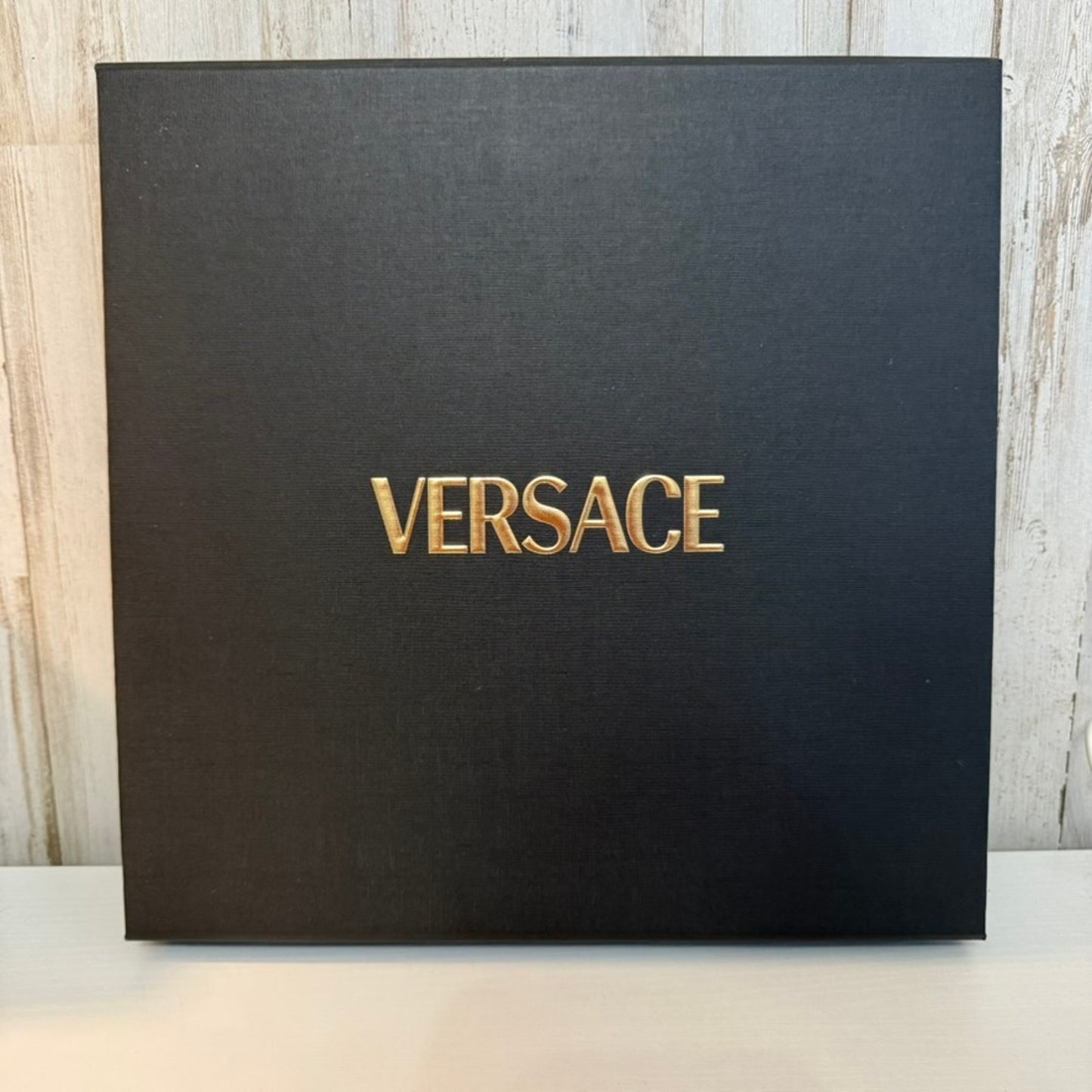 Versace Gift Box with Lid Black Raised Gold Logo Large 12x12x2 in