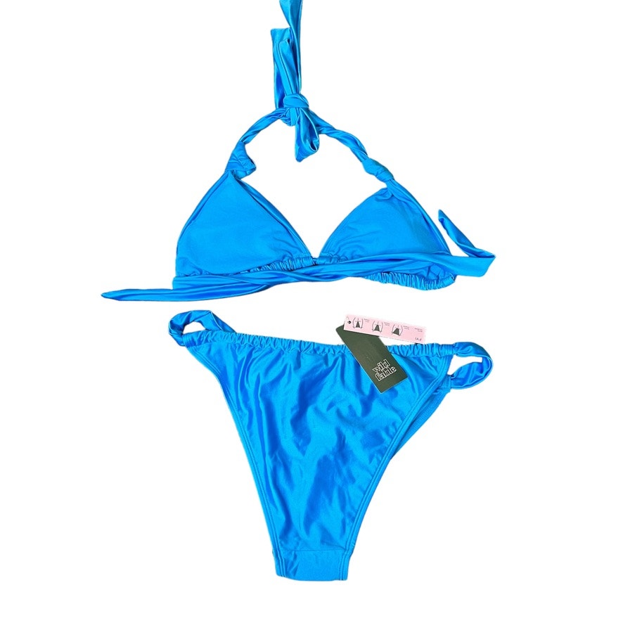 NWT Wild Fable Women's Medium Blue Cheeky Triangle Halter Bikini Set