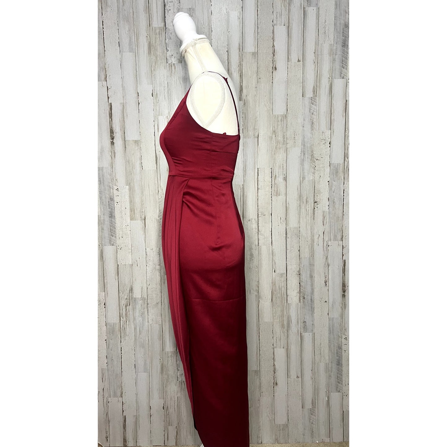 Express Women's Size 0 Red Satin Midi Dress V-Neck Cocktail Party